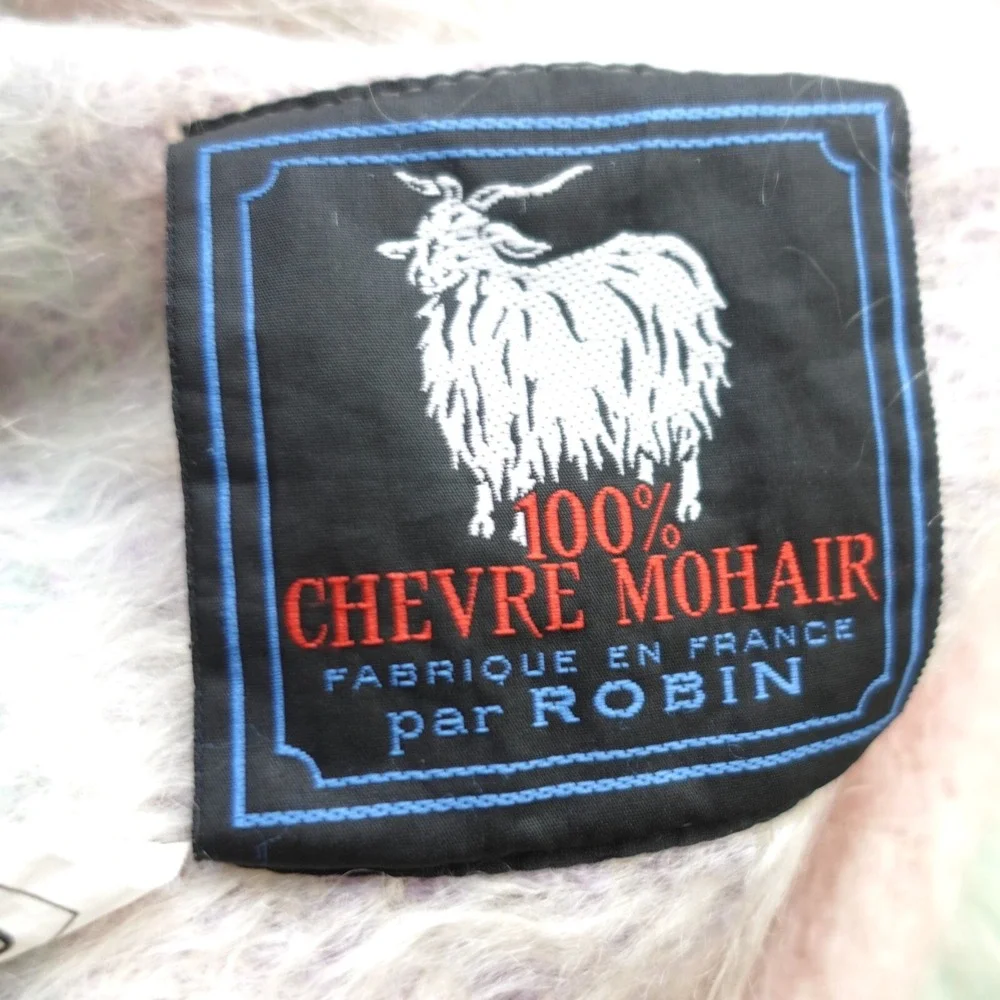 Mohair Throw Blanket Plaid Fuzzy Purple Green Woolmark Tag CHEVRE by ROBIN 68/44